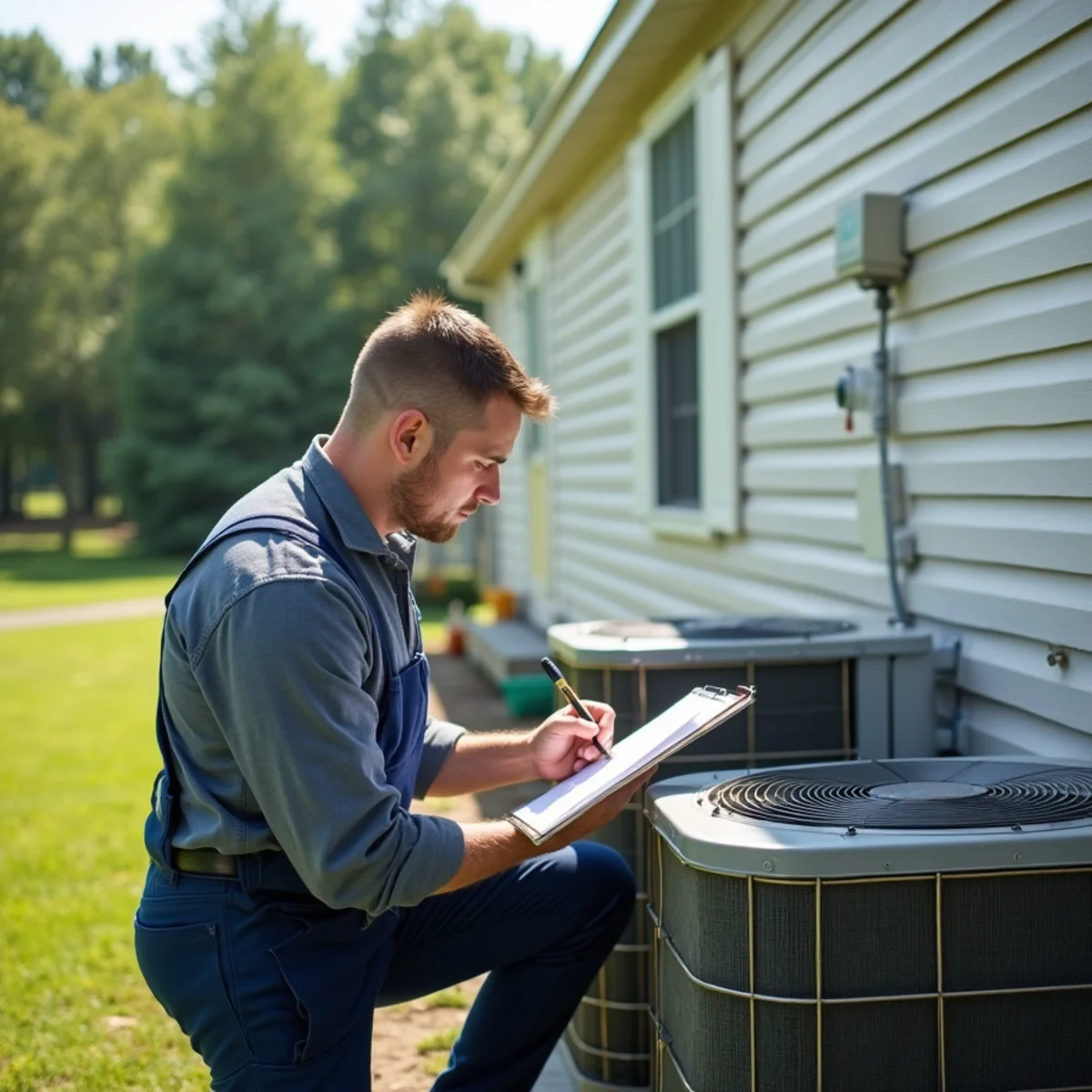 HVAC technician diagnosing an air conditioner to estimate AC repair cost in Somerset, KY